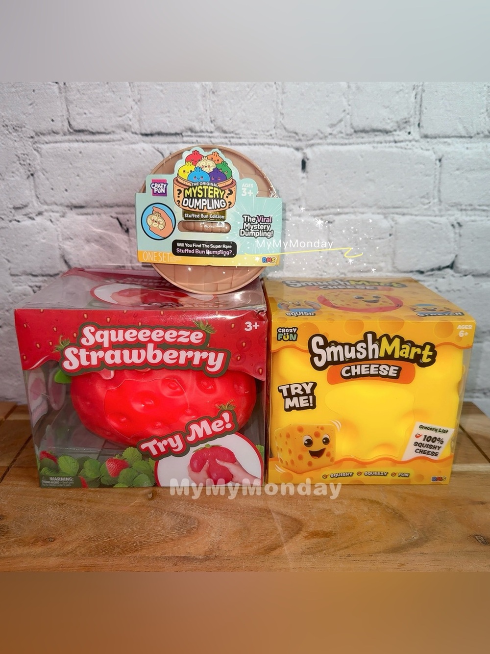 RMS Crazy Fun Dumpling & Jumbo Strawberry Squishy & Cheese Squishy Bundle